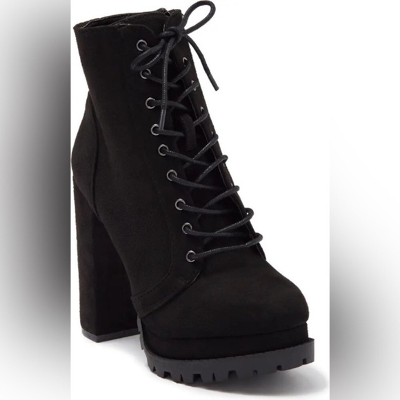 NEW! Wild Diva Lounge Black Combat Platform Heeled Bootie - Size 9 - Picture 2 of 6